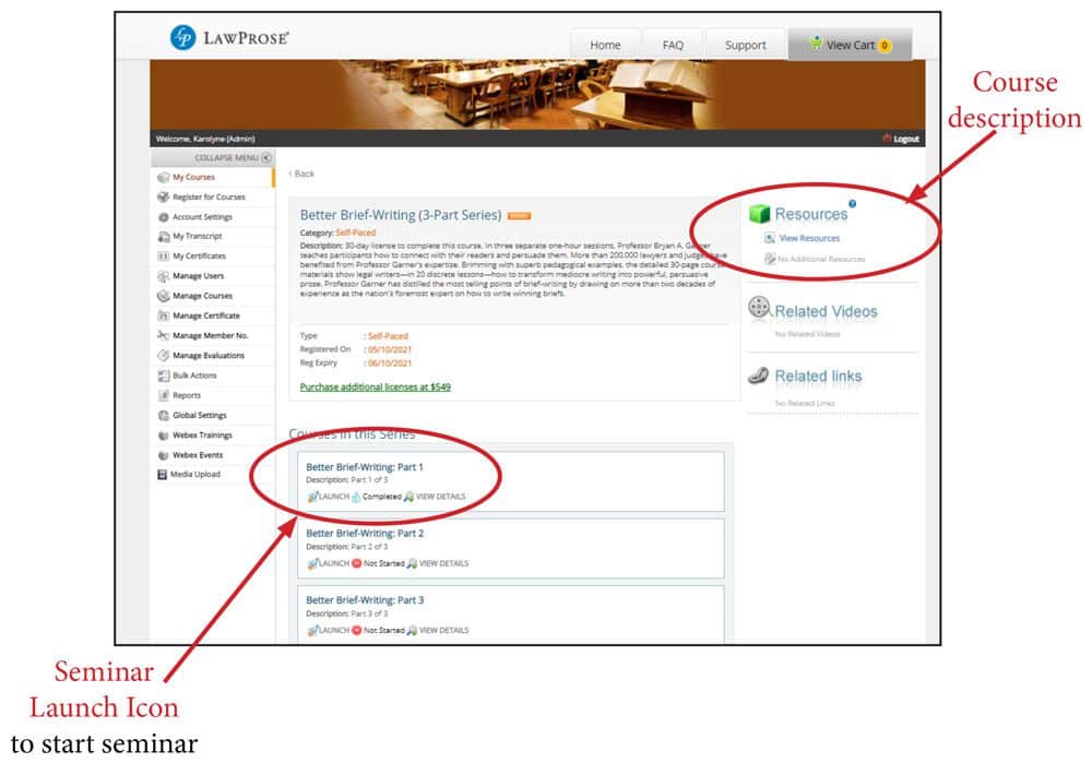Course Description, Seminar Launch Icon e-learning Site - Step-by-Step Instructions and Troubleshooting